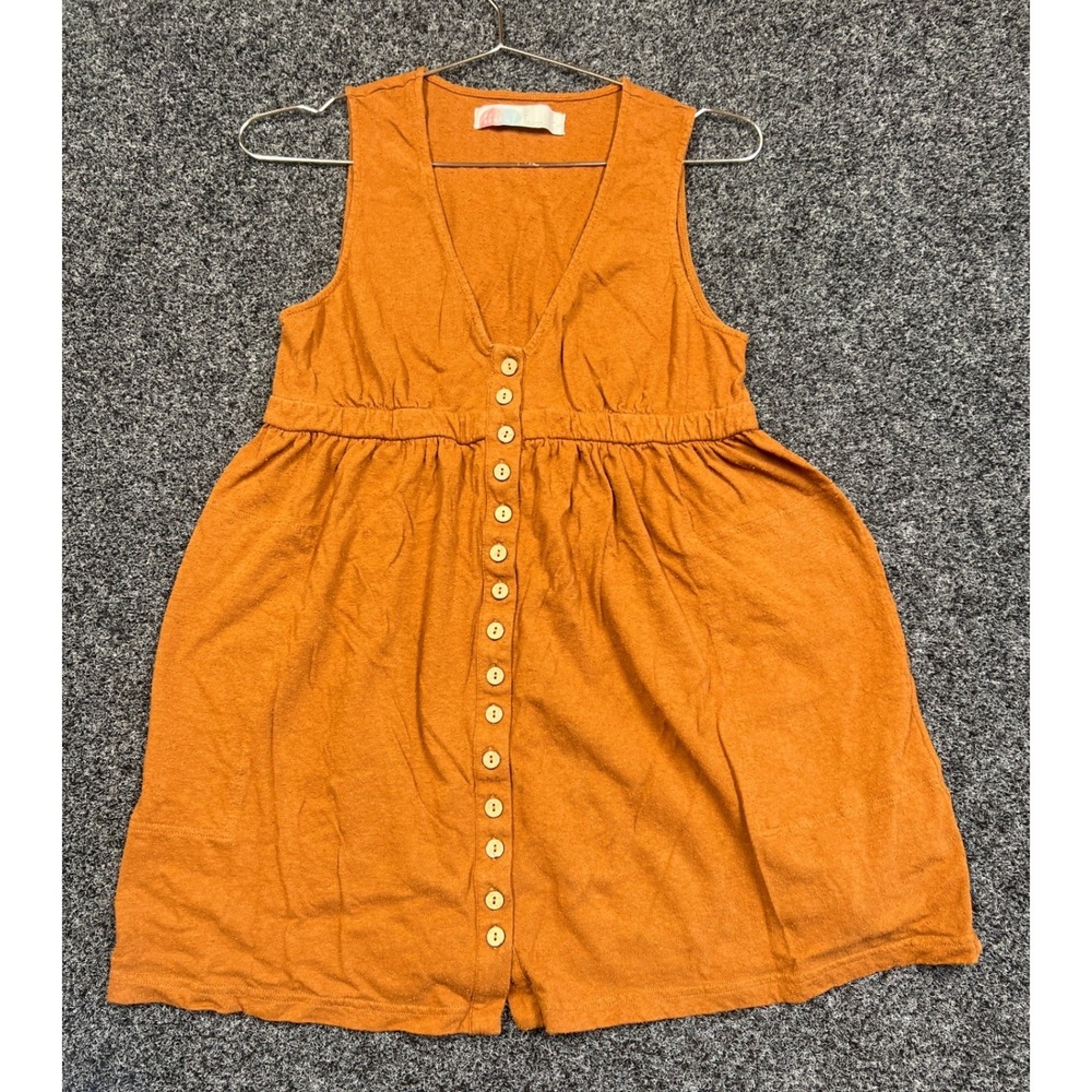 FP Beach Free People Dress Womens Small Orange Button Front Mini Boho Slub Knit